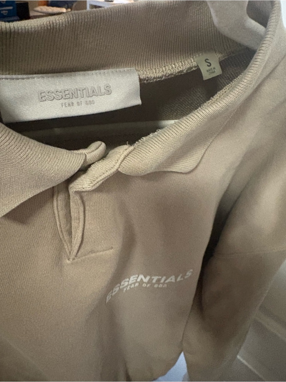 Unisex ESSENTIALS Fear of God Taupe Polo-Style Sweatshirt w Collar Small - Picture 6 of 8